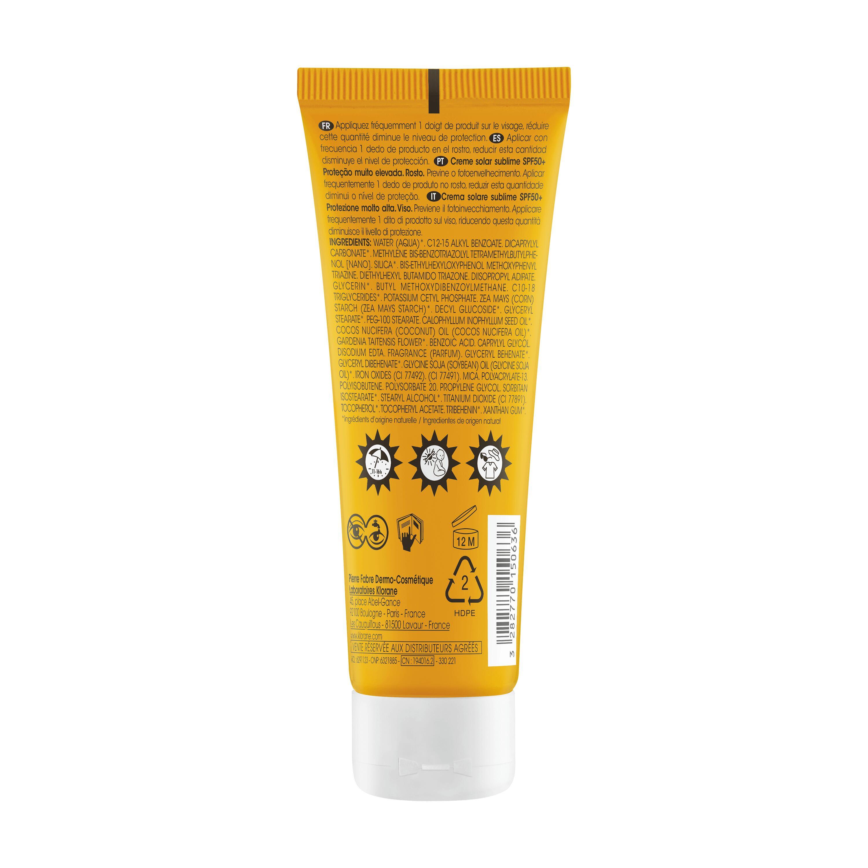 Klorane - Crema Solare Sublime - Protezione Molto Alta SPF50+ Viso 50 ml 