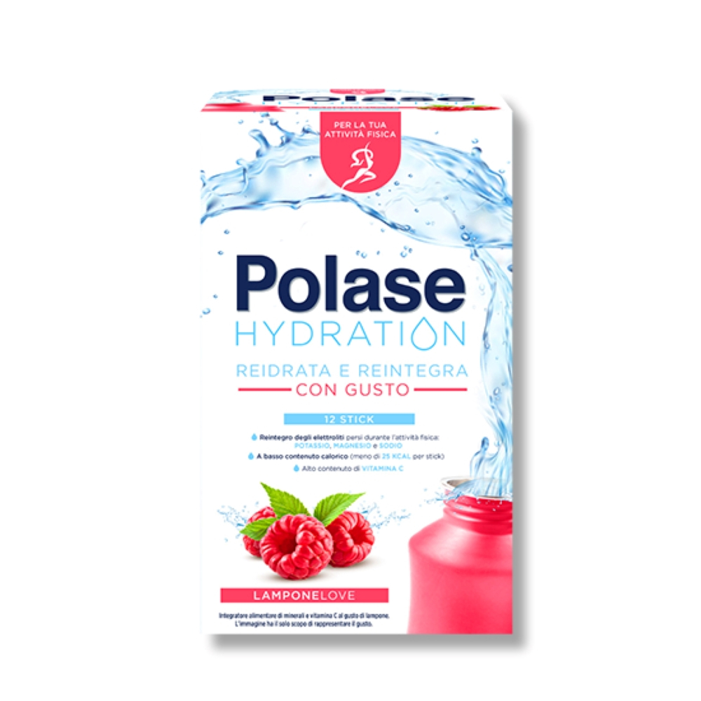 Polase Hydration Integratore Alimentare Sali Minerali Magnesio Potassio Vitamina C Lampone 12 Stick