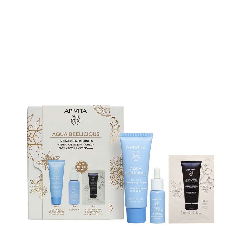 Apivita Aqua Beelicious Cofanetto Regalo - Gel-Crema Idratante 40 ml + Booster Rivitalizzante Idratante 10 + Gel Detergente Nero 5 ml