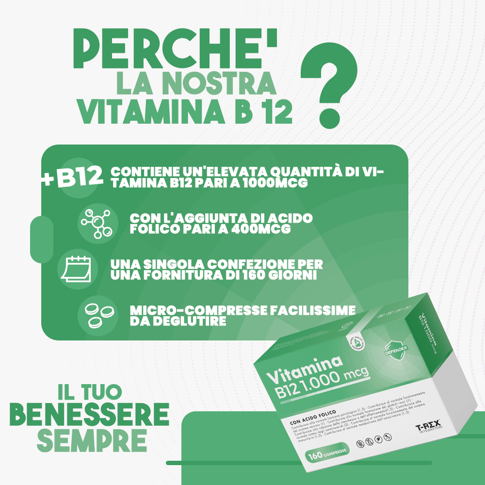 T-Rex Integratori Vitamina B12 1000 Mcg 160 Compresse - Integratore Per Stanchezza E Affaticamento
