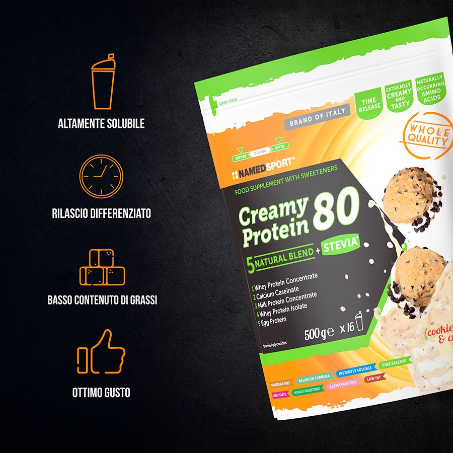 Named Sport Creamy Protein 80 Cookies & Cream Polvere 500 g - Proteine Del Siero Del Latte
