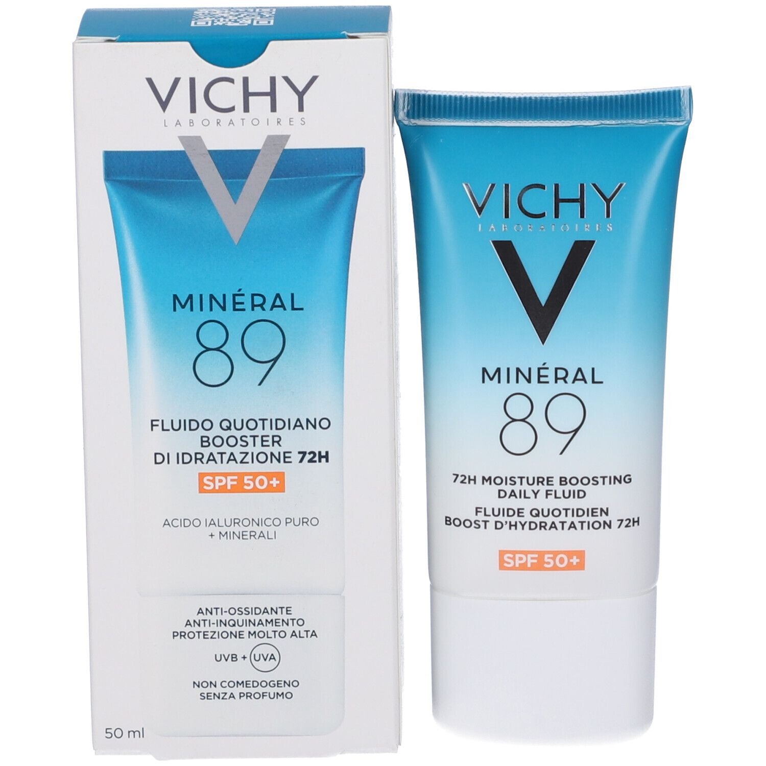 Vichy Minéral 89 Fluido Quotidiano Booster di Idratazione 72H SPF 50+ con Acido Ialuronico 50ml