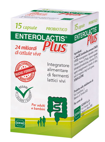 Enterolactis Plus Capsule, Integratore Alimentare con Fermenti lattici, probiotici L,Casei DG, 24 Miliardi Cellule Vive, Senza Glutine e Lattosio, 15 Capsule