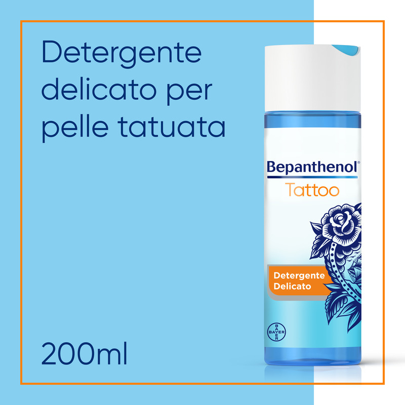Bepanthenol Tattoo Detergente Delicato per Tatuaggio, con Pantenolo, Protegge, Idrata e Rigenera la Pelle con Tatuaggi, 200ml