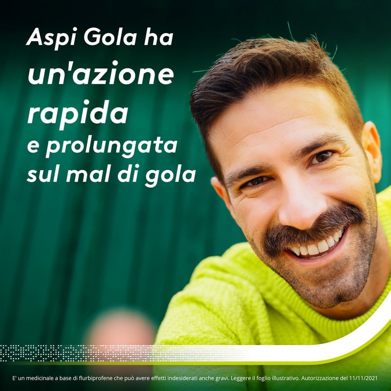 Aspi Gola Pastiglie per la gola infiammata, con 8,75 mg di Flurbiprofene, contro Faringite e Mal di gola, Gusto Limone e Miele 24 Pastiglie Orosolubili