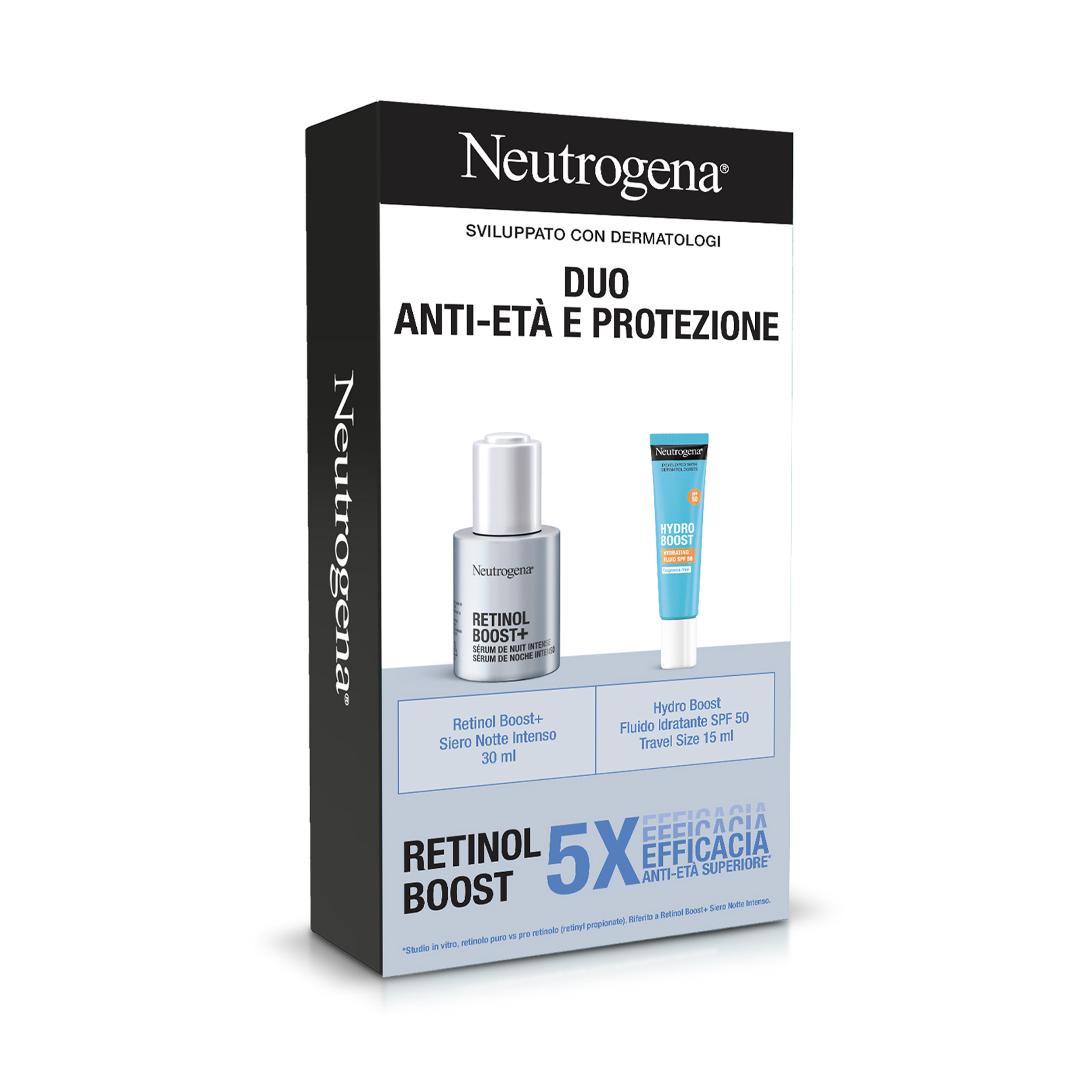 Neutrogena Duo Anti-Età e Protezione Retinol Boost Siero 30 ml +  Hydro Boost Fluido SPF50 15 ml