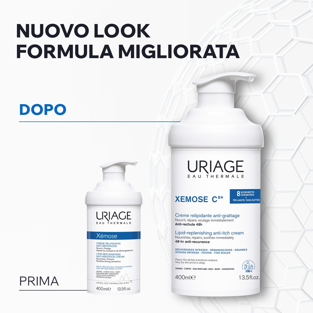 Uriage Xémose Crema Liporestitutiva Anti-irritazioni per pelle secca, a tendenza atopica di viso e corpo che lenisce le sensazioni di prurito e dà comfort a lunga durata 400 ml