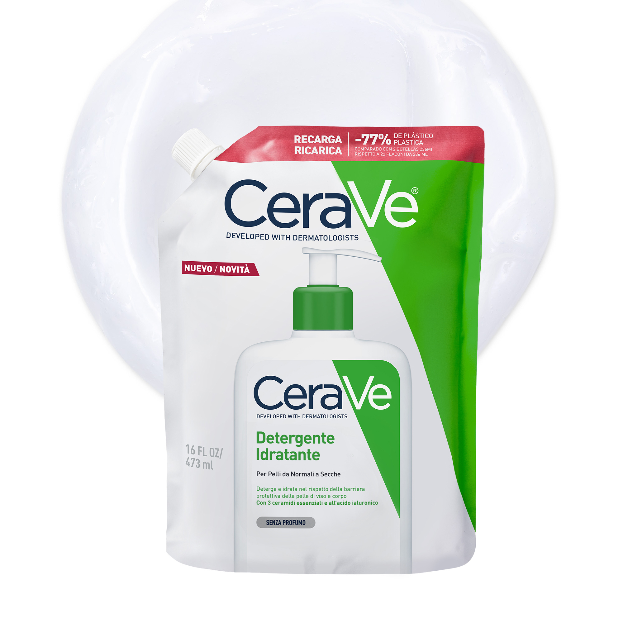 CeraVe Detergente Idratante Viso Pelle da Normale a Secca Refill 473 ml