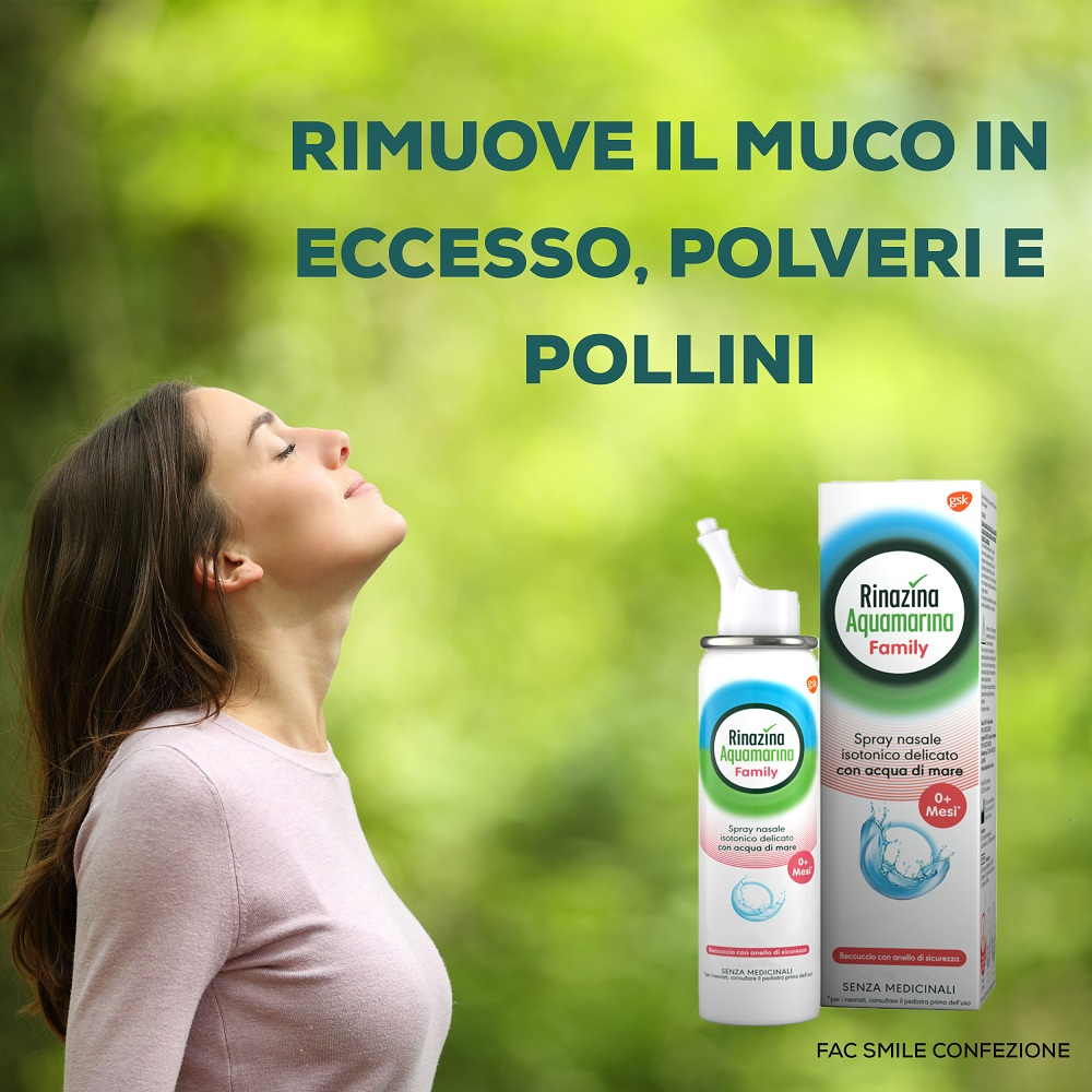 Rinazina Aquamarina Family Spray Nasale Isotonico Lavaggio Nasale Acqua di Mare Neonati Adulti 100ml