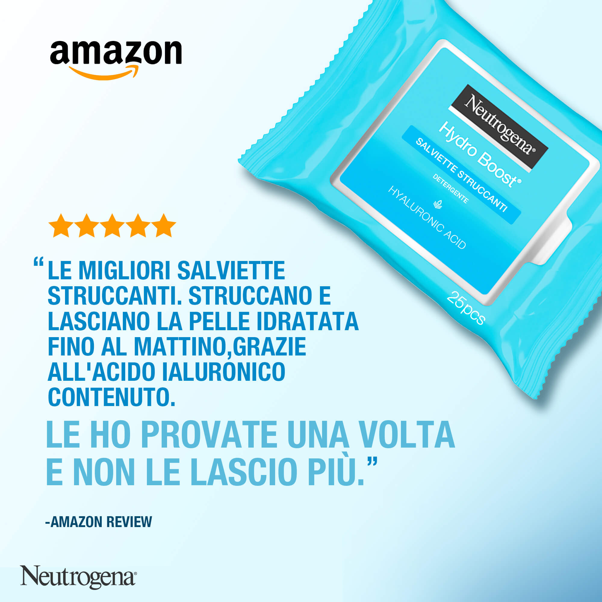 Neutrogena Hydro Boost 25 Salviette Struccanti, Salviettine struccanti per trucco waterproof