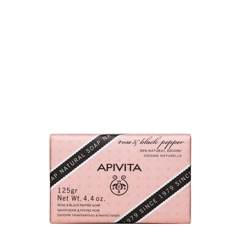 Apivita Natural Soap - Sapone Naturale Solido Con Rosa E Pepe Nero Corpo 125 g