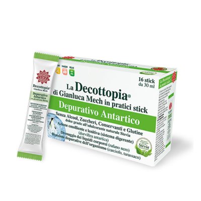 Decopocket Depurativo Antartico con Stevia 16 Stick da 30 ml ciascuno.