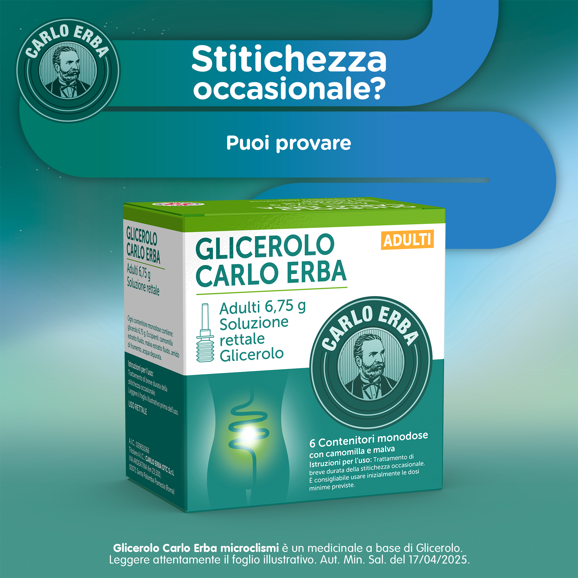 Glicerolo Carlo Erba - Adulti - 6,75 g Soluzione Rettale - 6 Clismi