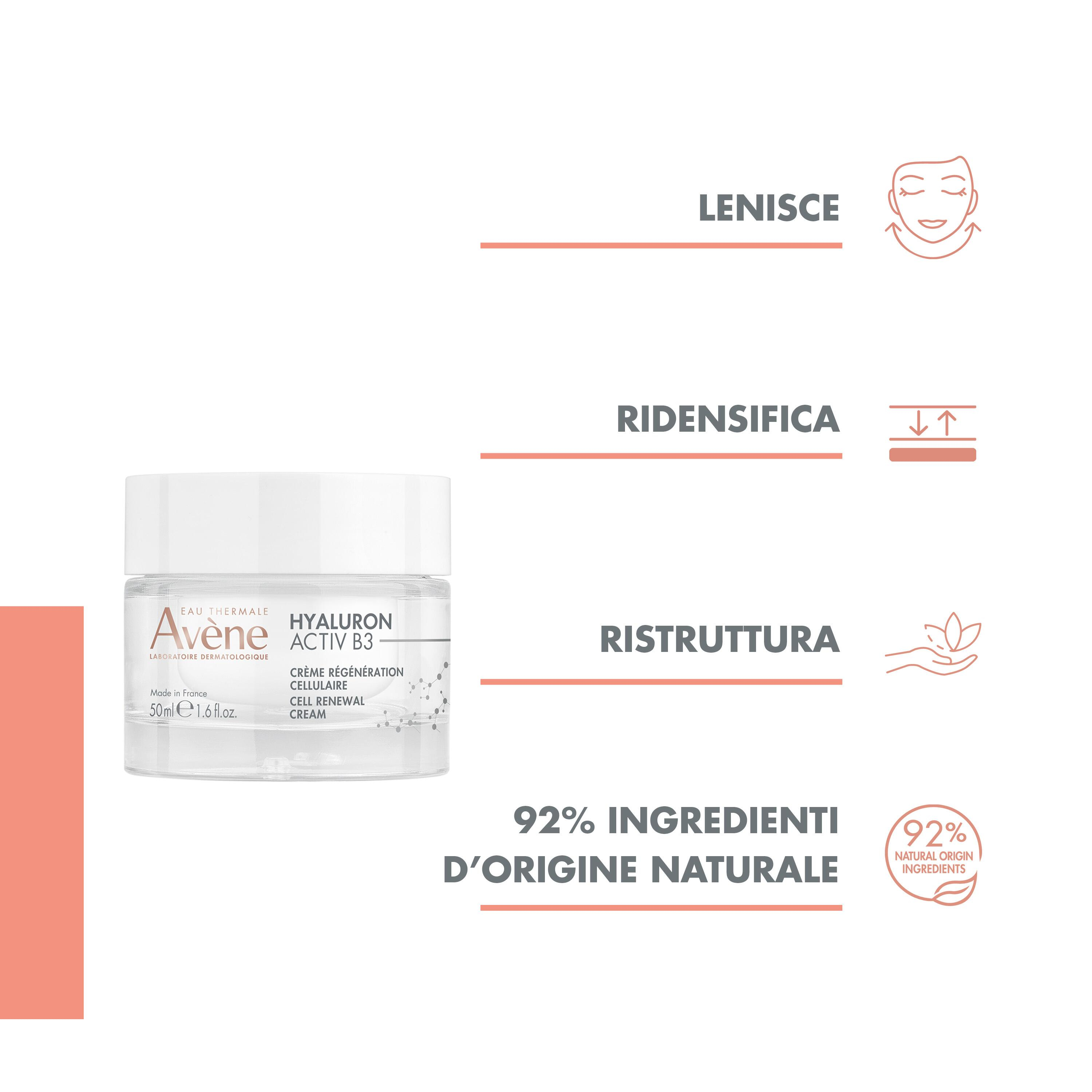 Eau Thermale Avène Hyaluron Activ B3 Crema rigenerante cellulare, Anti età, Pelle tonica radiosa e rughe corrette, con Acido Ialuronico e Niacinamide, 50ml 