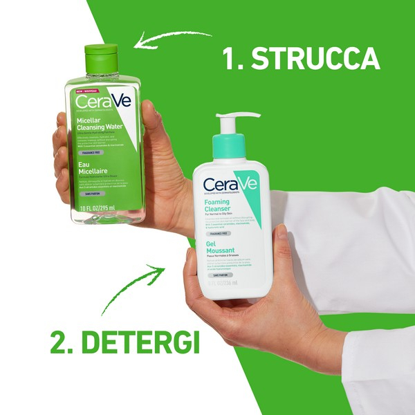 CeraVe Acqua Micellare, con 3 ceramidi essenziali: idrata, strucca ed aiuta il ripristino della barriera cutanea. Per tutti i tipi di pelle - 295ml