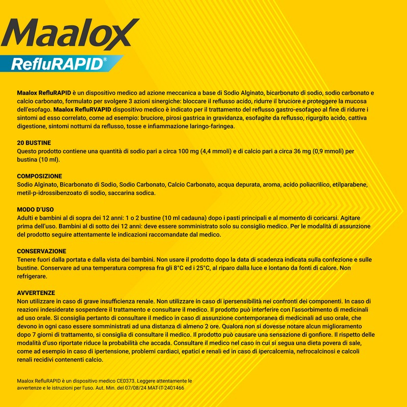 Maalox Reflurapid blocca il reflusso, riduce il bruciore, 20 bustine