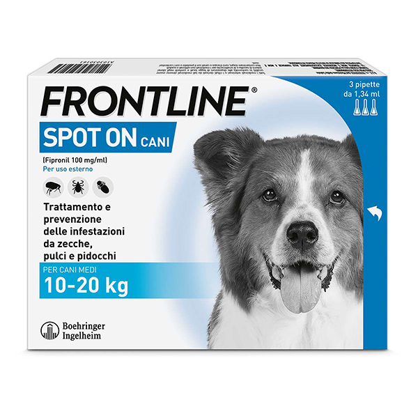 Frontline Spot On Cani x3 Pipette, Antiparassitario per Cani e Cuccioli (10-20Kg), Contro Pulci, Zecche E Pidocchi 