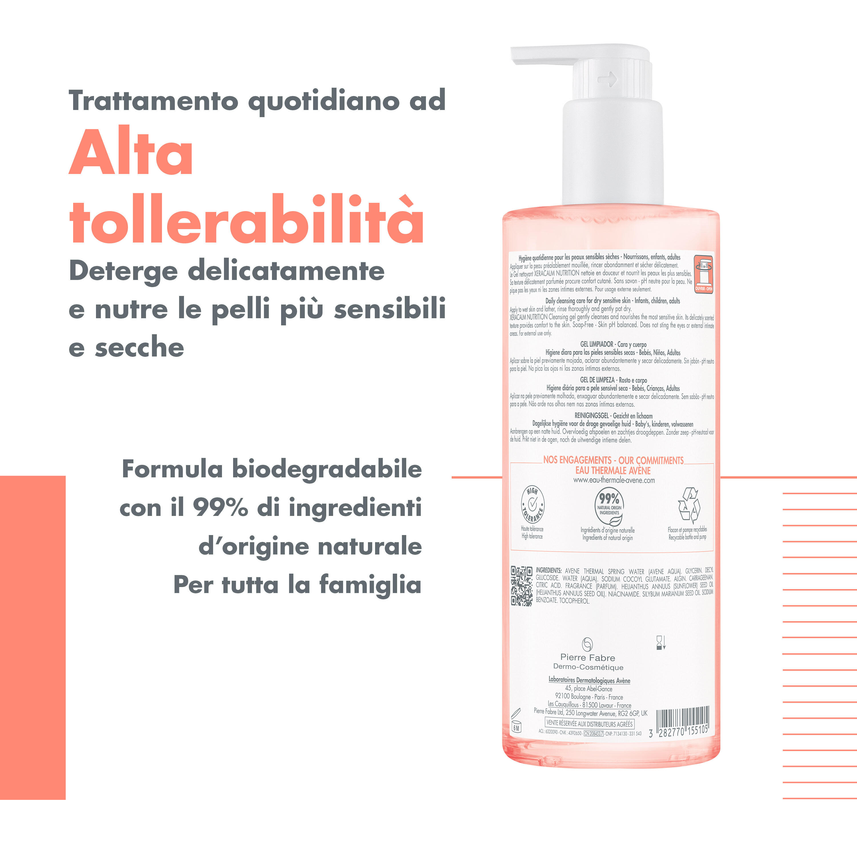 Avène Xeracalm Nutrition - Gel Detergente Nutriente Per Pelle Sensibile E Secca 500 ml
