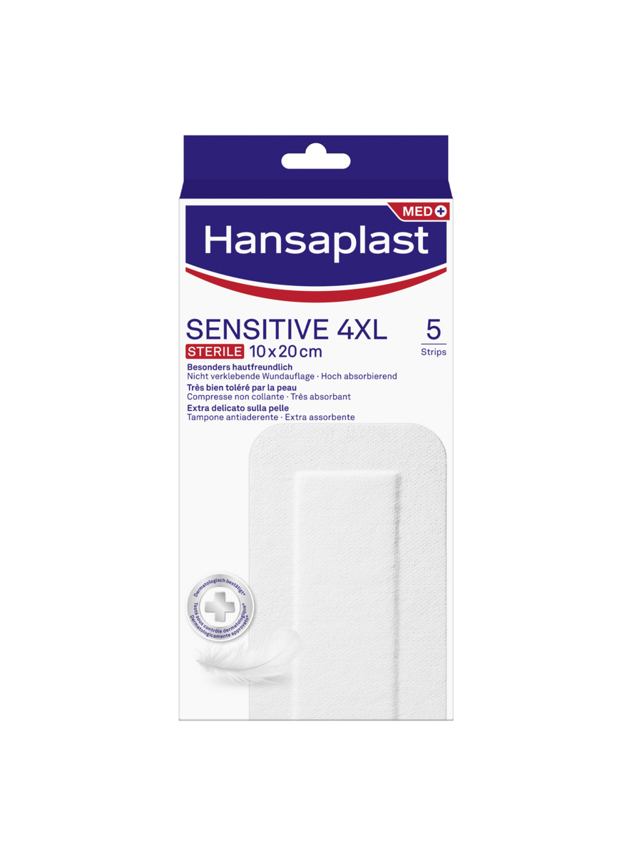 Hansaplast Cerotti Sensitive 4XL, Cerotti medicazione per ferite medio-grandi, 5 pezzi da 10 x 20 cm