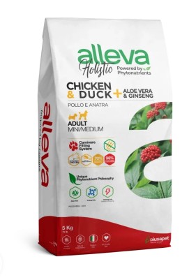 ALLEVA HOLISTIC DOG ADULT CHICKEN & DUCK + ALOE VERA & GINSENG MINI/MEDIUM KG 5 - P02229
