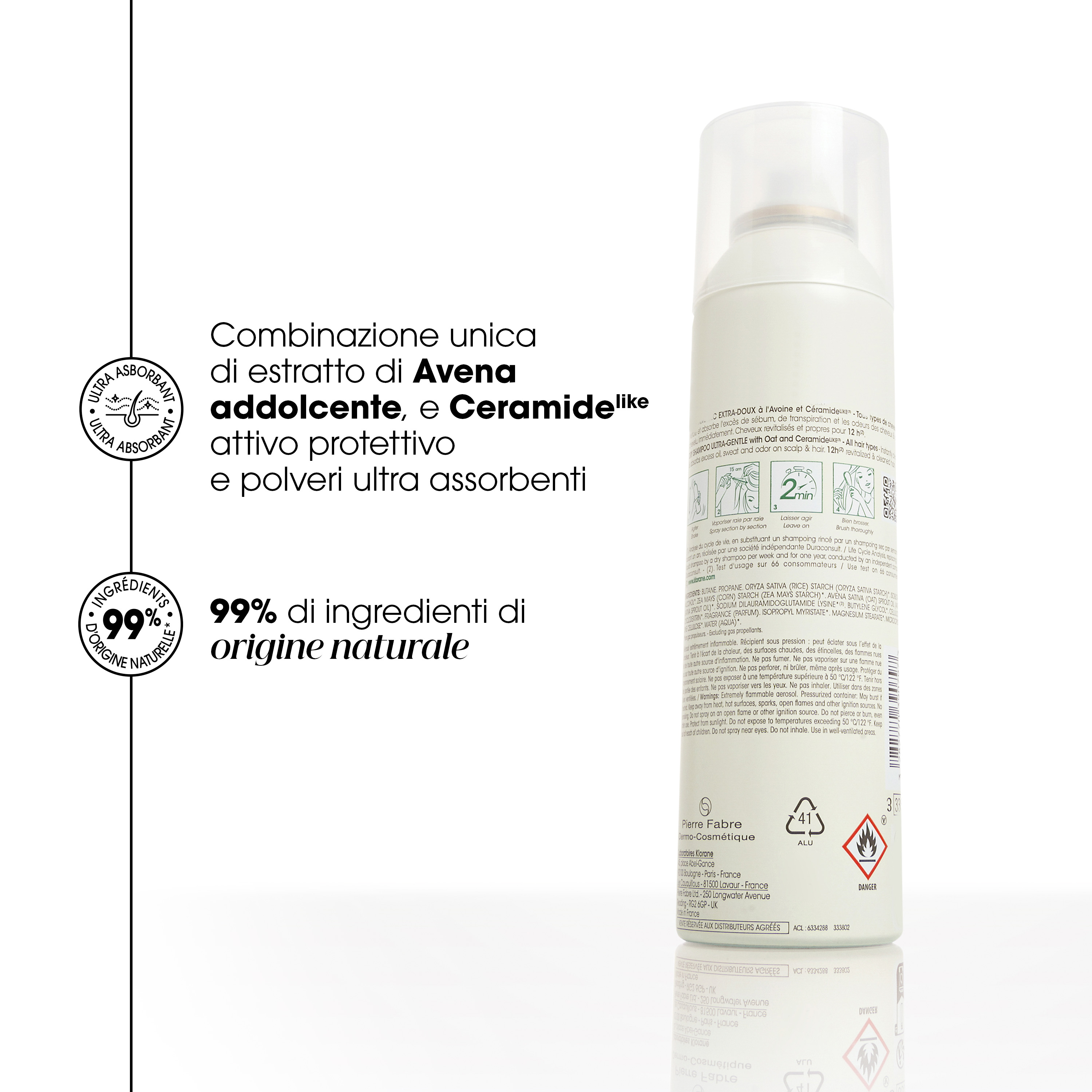 Klorane Shampoo Secco Extra-Delicato all'Avena & Ceramide Capelli Scuri 150ml