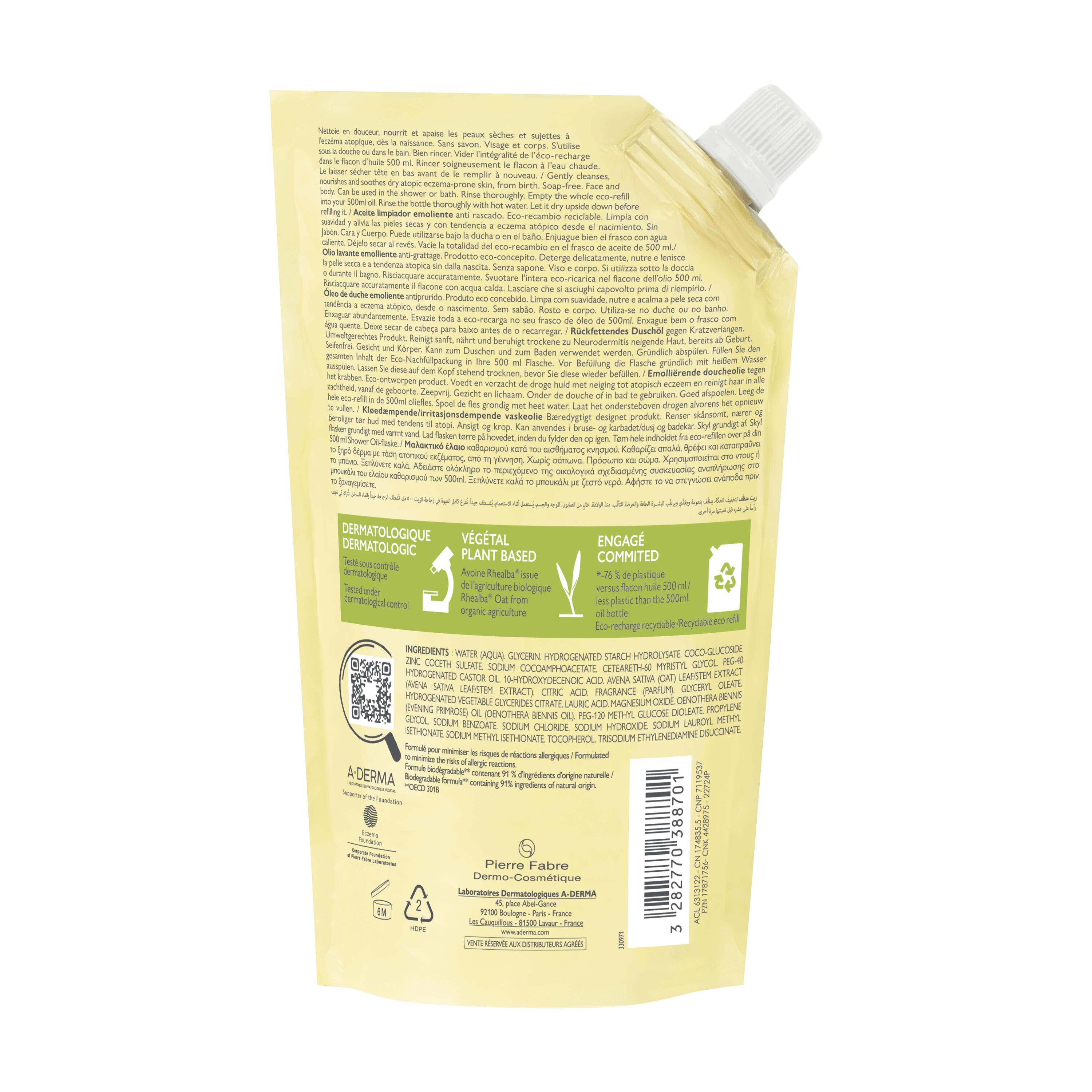A-Derma Exomega Control - Olio Lavante Emolliente Per Pelle Secca A Tendenza Atopica Ricarica 500 ml