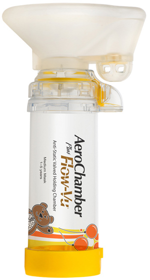 Aerochamber Plus Flow-Vu Giallo Camera di Inalazione Pediatrica da 1 a 5 Anni