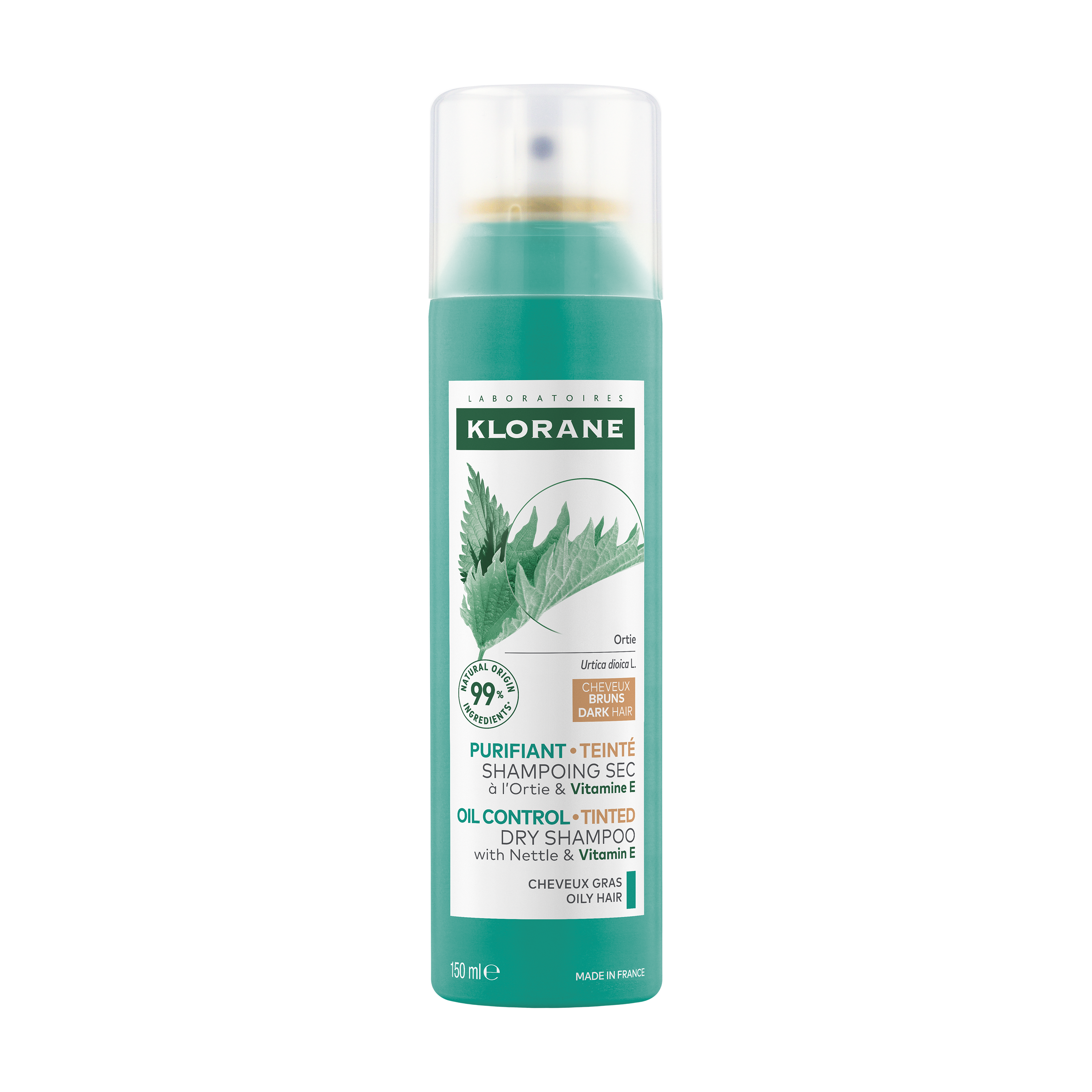 Klorane Purificante Shampoo Secco All'Ortica E Vitamina E Capelli Scuri 150ml