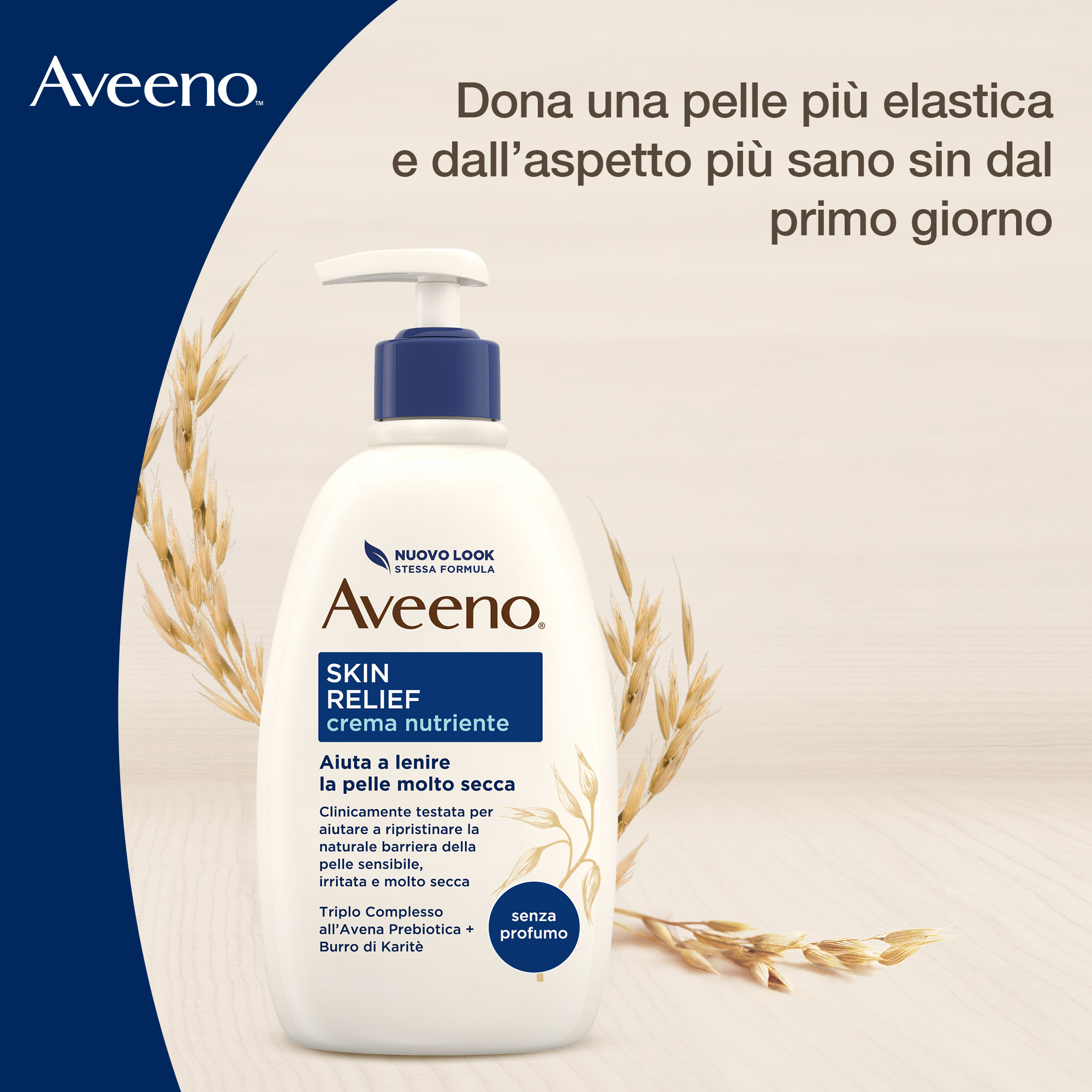 Aveeno Skin Relief Crema Corpo Nutriente per Pelle Secca e Sensibile, all'Avena Prebiotica 300 ml