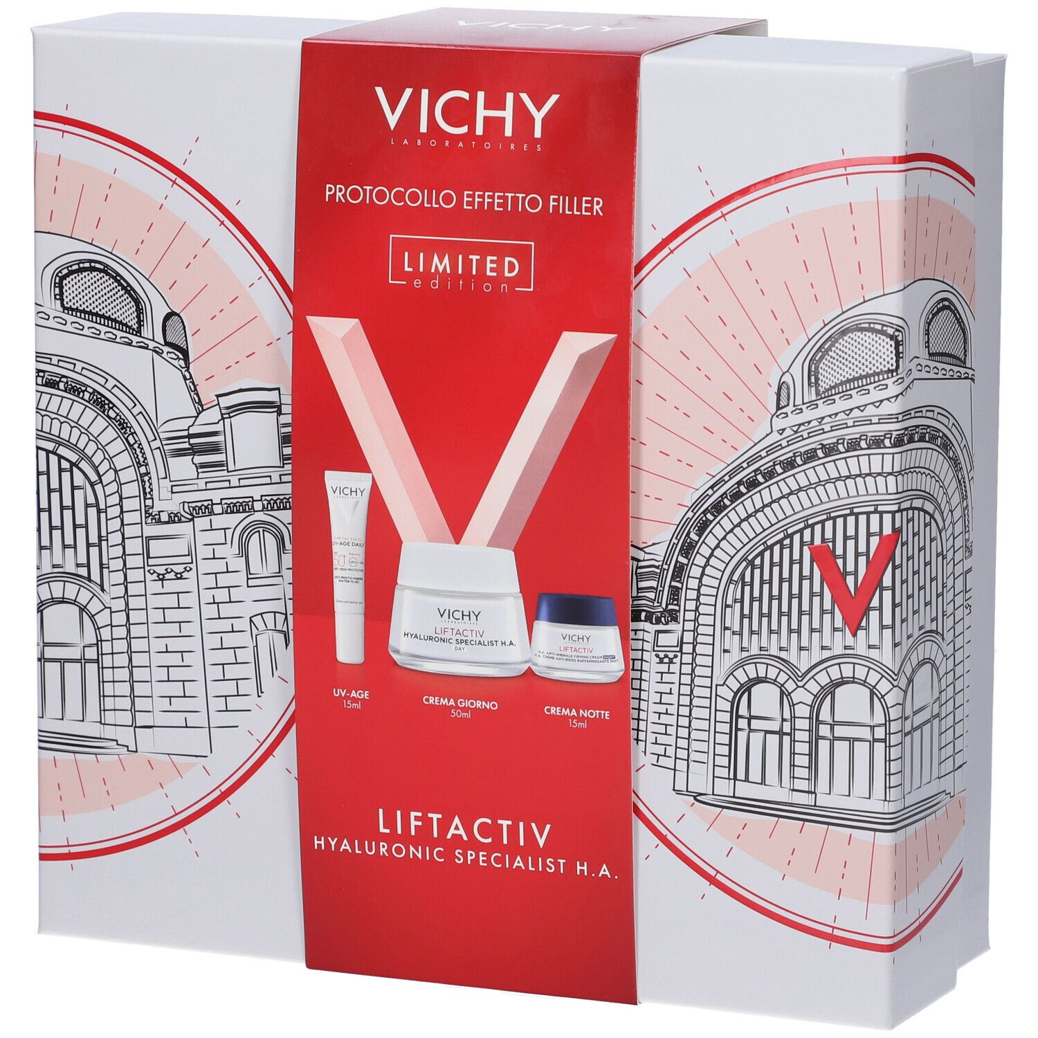 Vichy Cofanetto Spa Protocollo Antirughe Liftactiv HA Crema PNM 50ml + UVAGE 15ml + Crema Notte 15ml