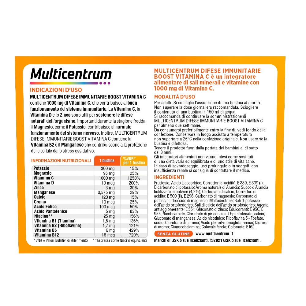 Multicentrum Difese Immunitarie Boost Vitamina C Integratore Alimentare Sali Minerali Vitamine 28Bst