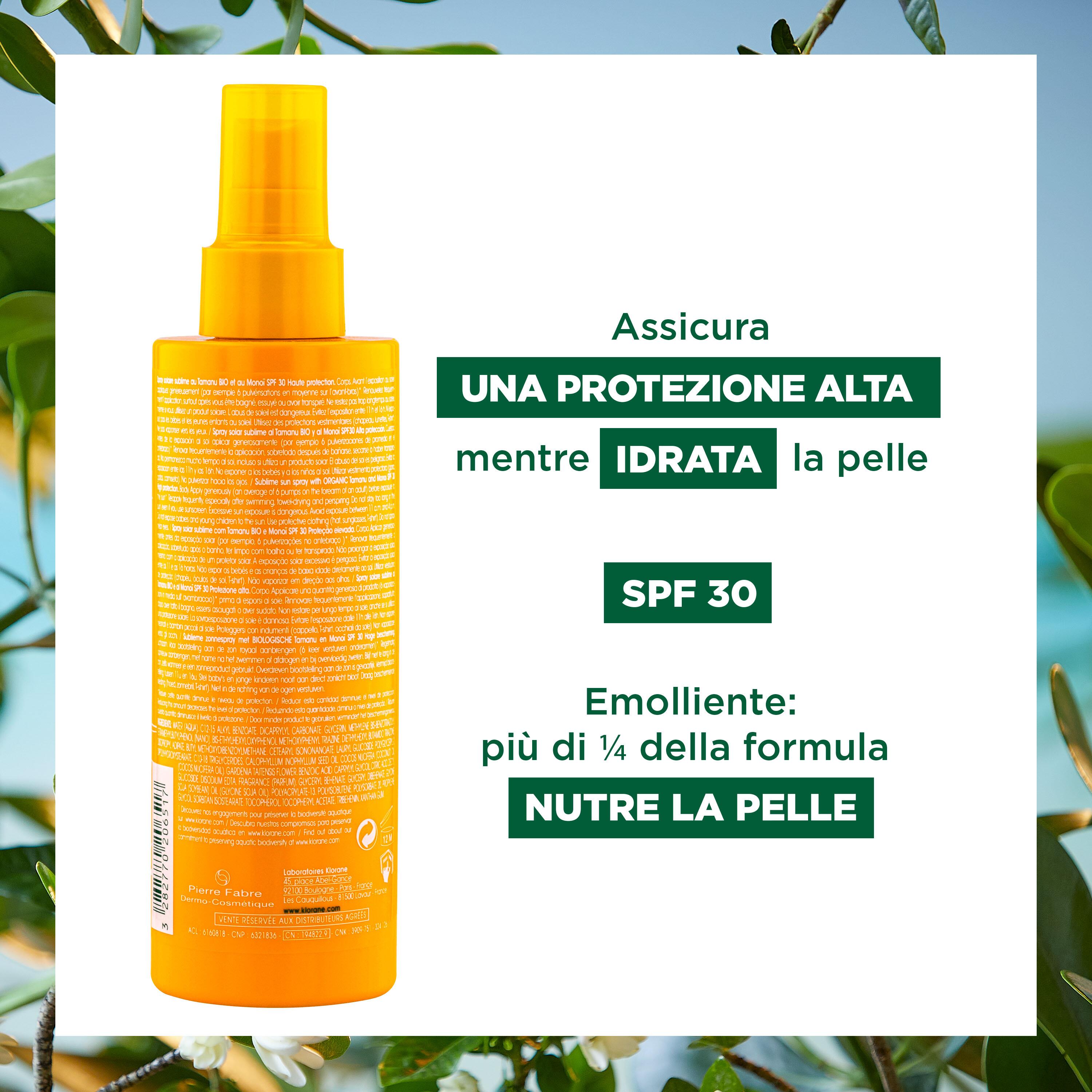 Klorane - Spray Solare Sublime SPF30 Corpo Al Tamanu Bio E Monoi 200 ml
