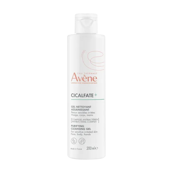 Eau Thermale Avène Cicalfate+ Gel Doccia Detergente Purificante, lenisce e purifica la pelle irritata, viso, corpo, zone intime esterne, mani e cuoio capelluto, con Rame e Zinco, 200ml
