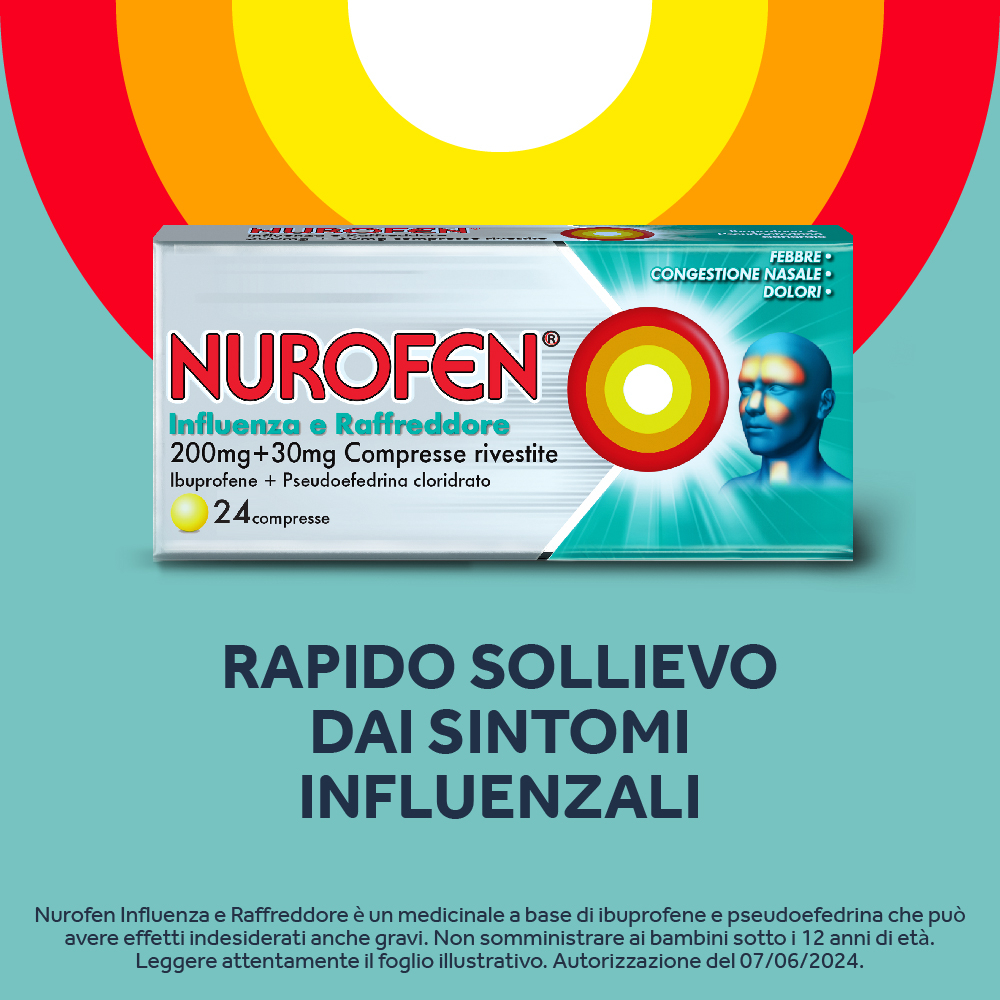 NUROFEN INFLUENZA E RAFFREDDORE 24 CPR antinfiammatorio e antidolorifico contro influenza, raffreddore, febbre e mal di testa