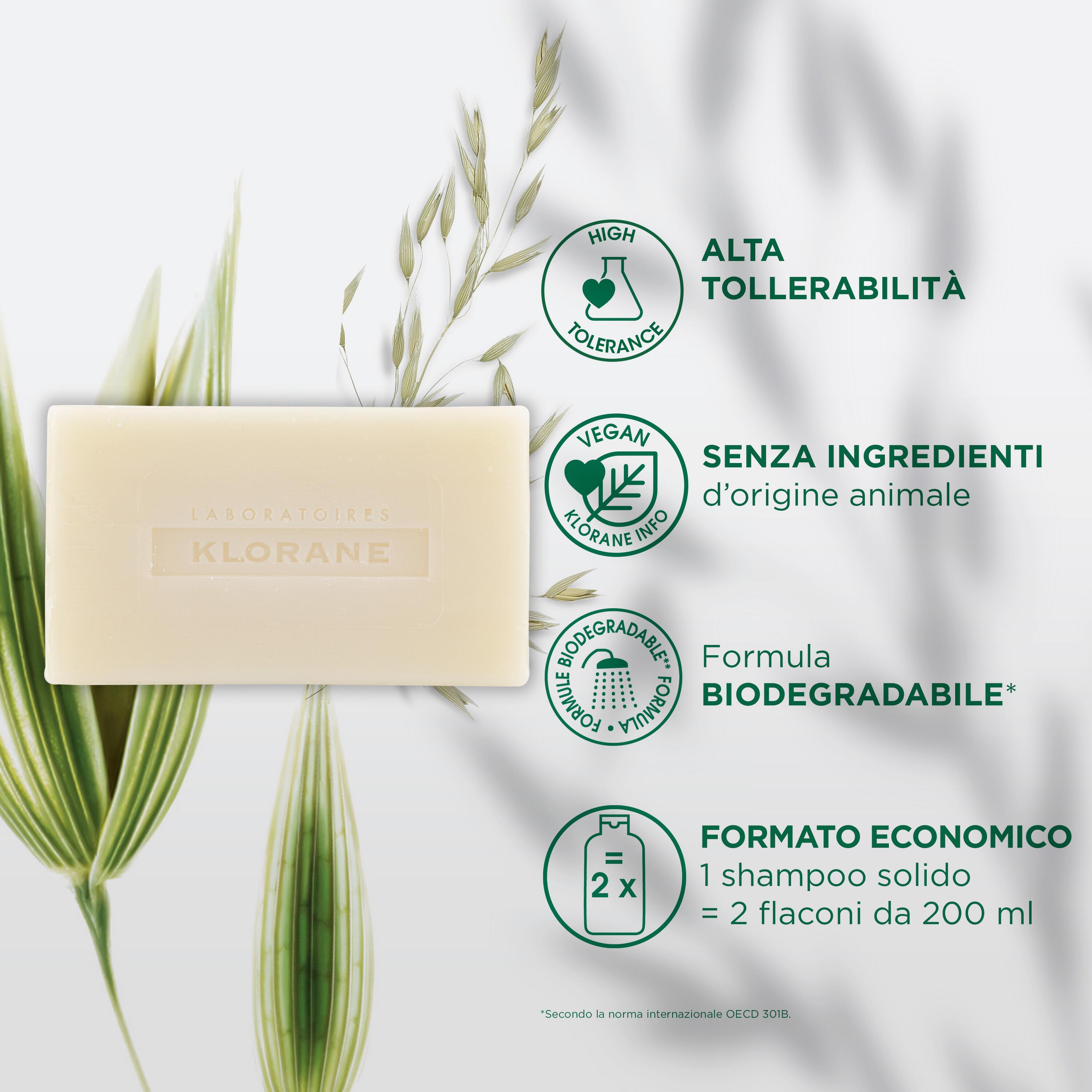 Klorane - Shampoo Solido All'Avena Per Tutti I Tipi Di Capelli 80 g