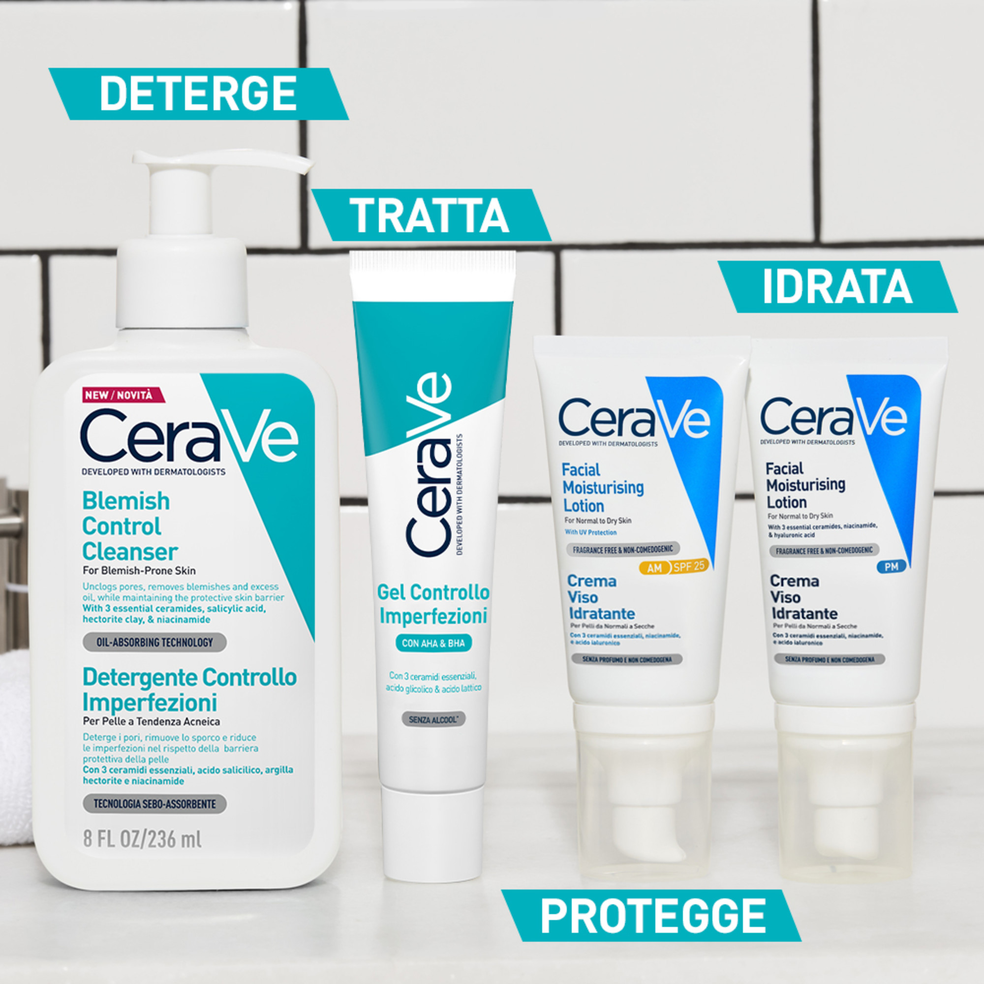 CeraVe Detergente Controllo Imperfezioni, Per Pelli a Tendenza Acneica, Con Acido Salicilico e Tecnologia Sebo-Assorbente, 236 ml
