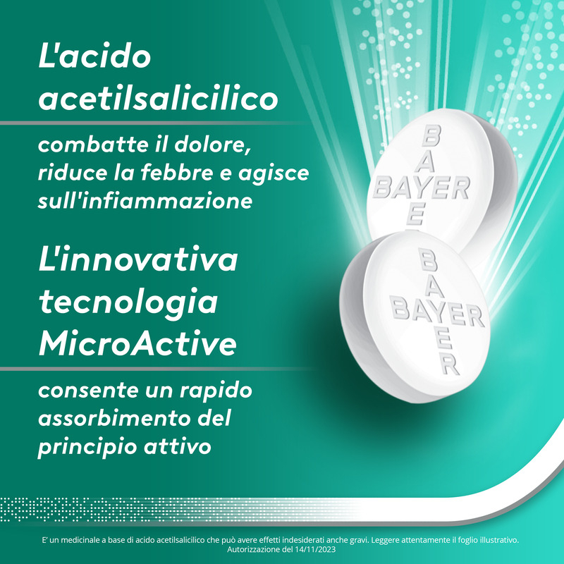 Aspirina Dolore e Infiammazione, Antidolorifico e Antinfiammatorio, contro Dolori Muscolari e Articolari, Cervicale, Mal di Testa, Mal di Schiena, 20 Compresse Rivestite