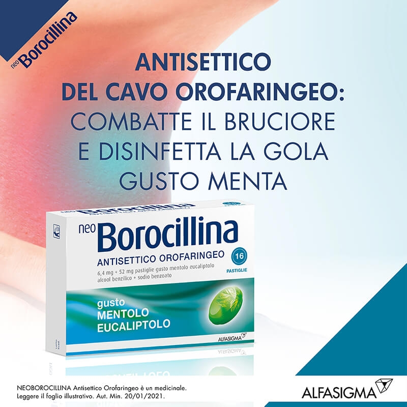 NeoBorocillina Antisettico Orofaringeo 6,4+52 mg Gusto Mentolo Eucaliptolo 16 Pastiglie