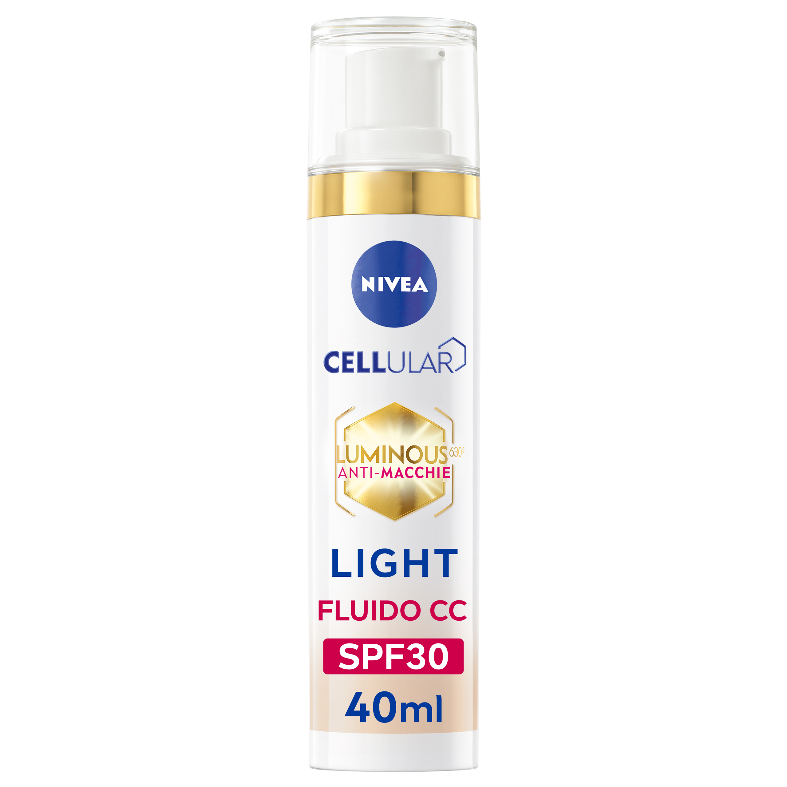Nivea Cellular Luminous630 Fluido CC Cream SPF 30 Light 40 ml, Crema viso colorata anti-macchie