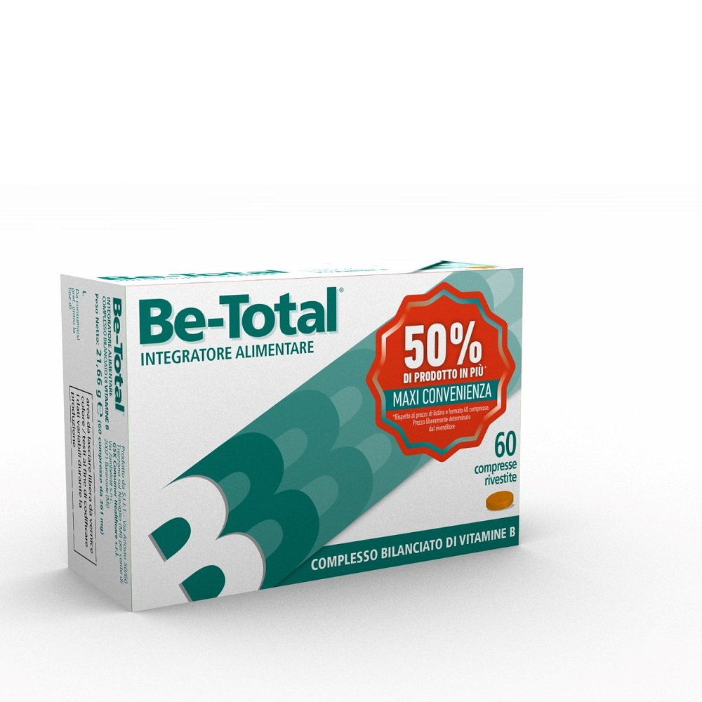 Be-Total Integratore Alimentare Vitamina B Vitamina B12 Acido Folico Energia per Adulti 60 Cpr