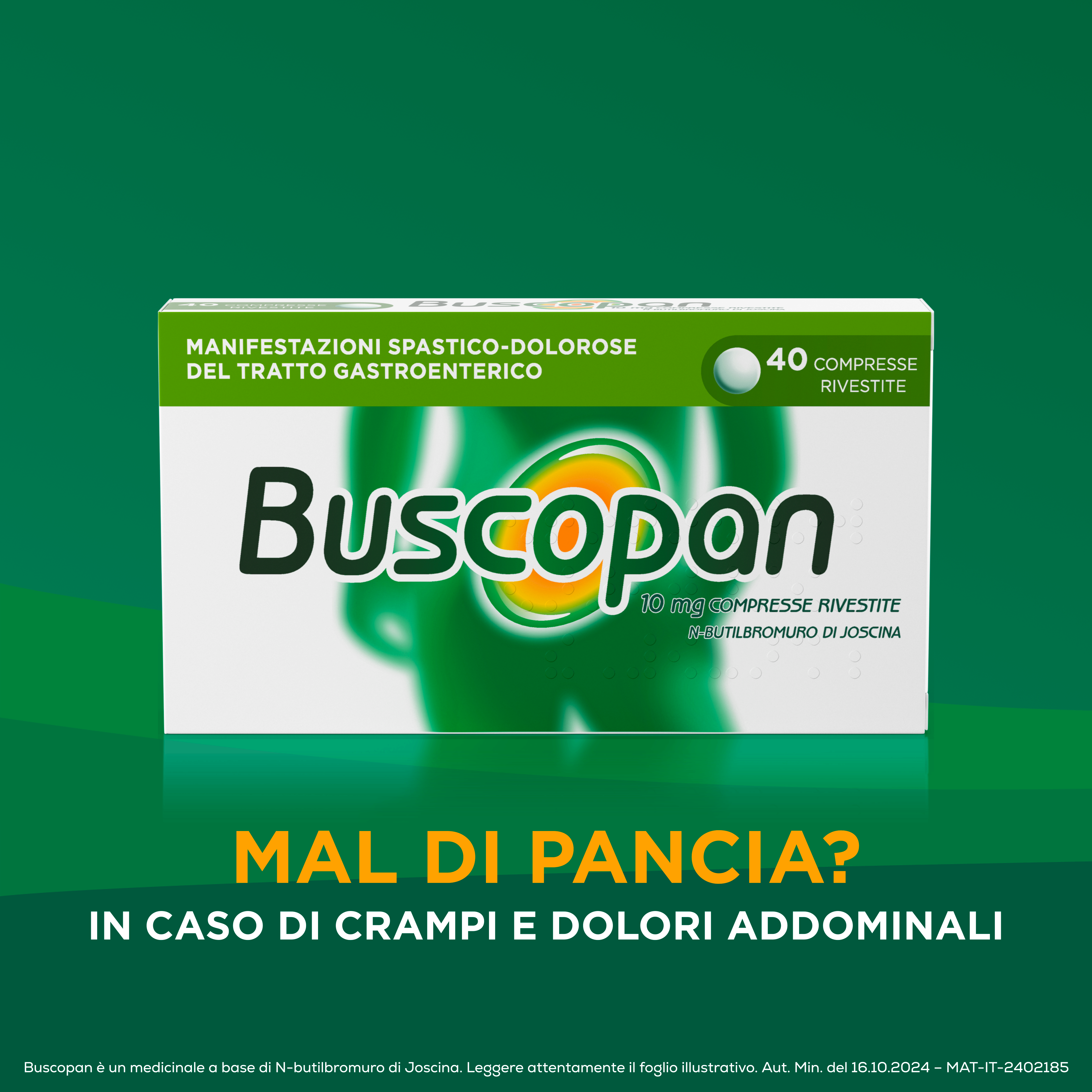 Buscopan Contro Mal di Pancia, Dolori e Crampi Addominali, 40 Compresse Rivestite