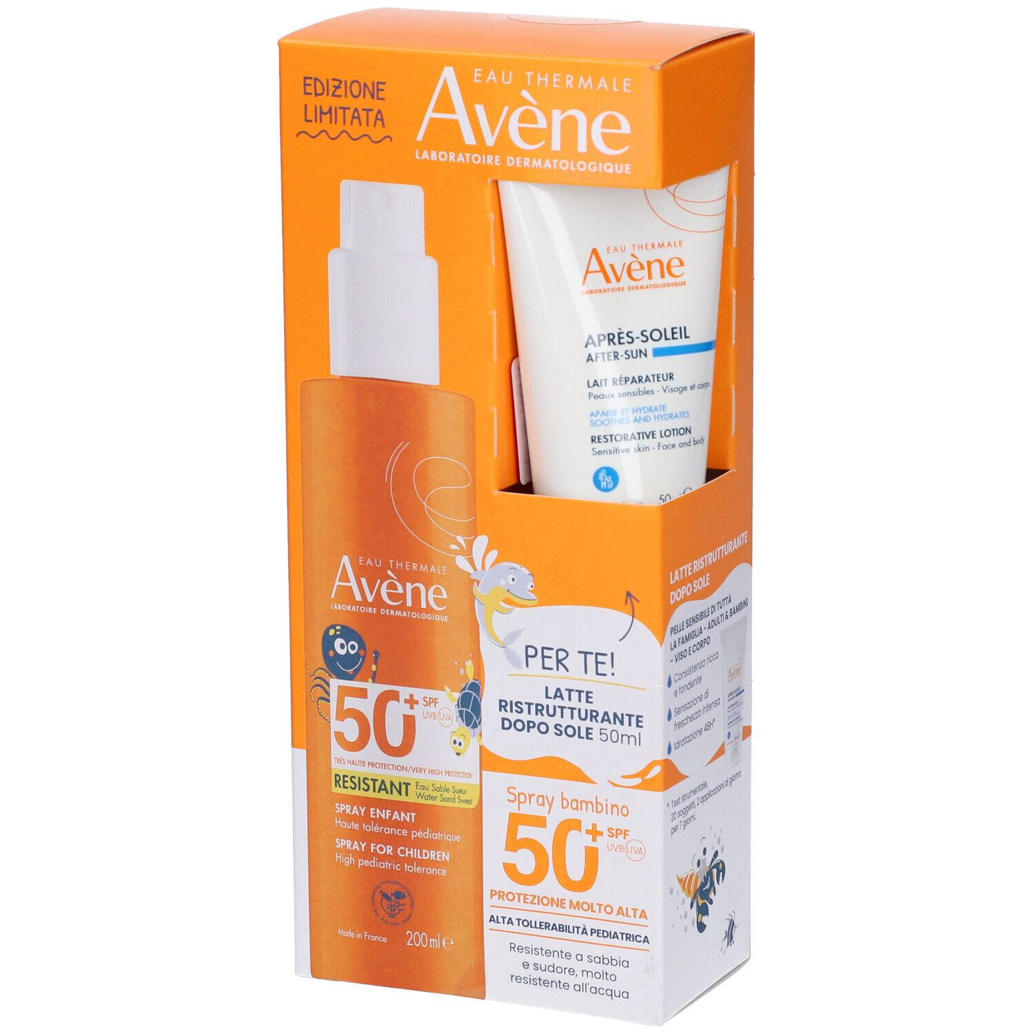Eau Thermale Avene Solare Spray Bambino SPF50+ + Ristrutturante Doposole