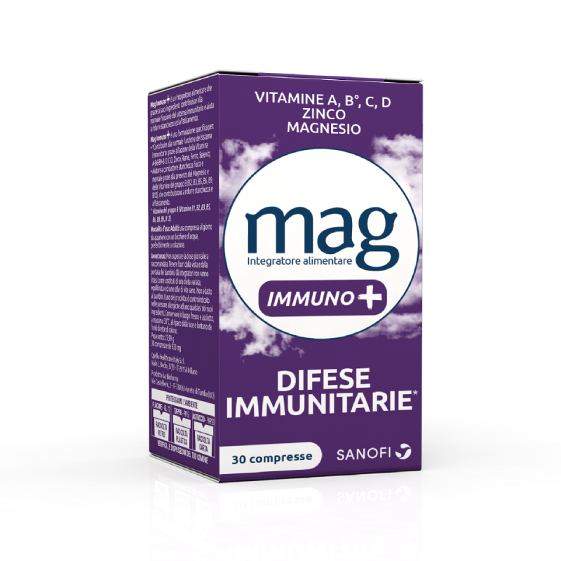 Mag Immuno+ Difese Immunitarie , Integratore Alimentare con Vitamine e Minerali per Supportare le Difese Immunitarie, con Magnesio Contro Stanchezza e Affaticamento