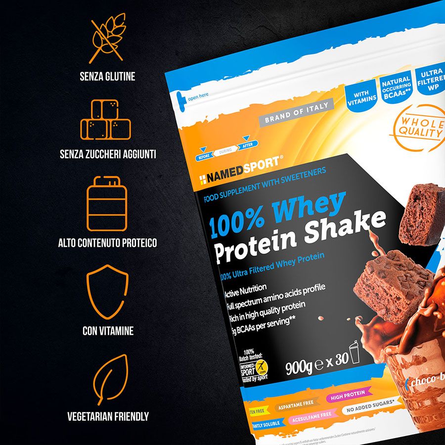 Named Sport 100% Whey Protein Shake Choco-Brownie - Proteine Del Siero Del Latte In Polvere 900 g