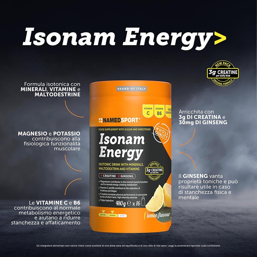 Named Sport Isonam Energy - Integratore Energizzante Gusto Lemon 480 g