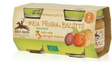 Alce Nero Omogenizzato Mela Prugne e Biscotto 2x80 g