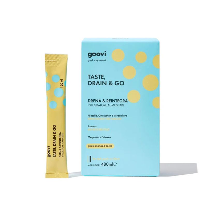 Goovi - Drena & Reintegra Taste, Drain & Go 24 Stick Pack - Integratore Drenante Gusto Ananas & Cocco