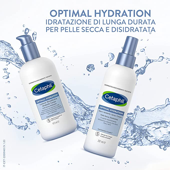 Cetaphil Optimal Hydration, Lozione Ricostitutiva Idratante Corpo, per Pelle Secca e Sensibile, Idratazione Intensa 48 Ore, Formato 237 ml