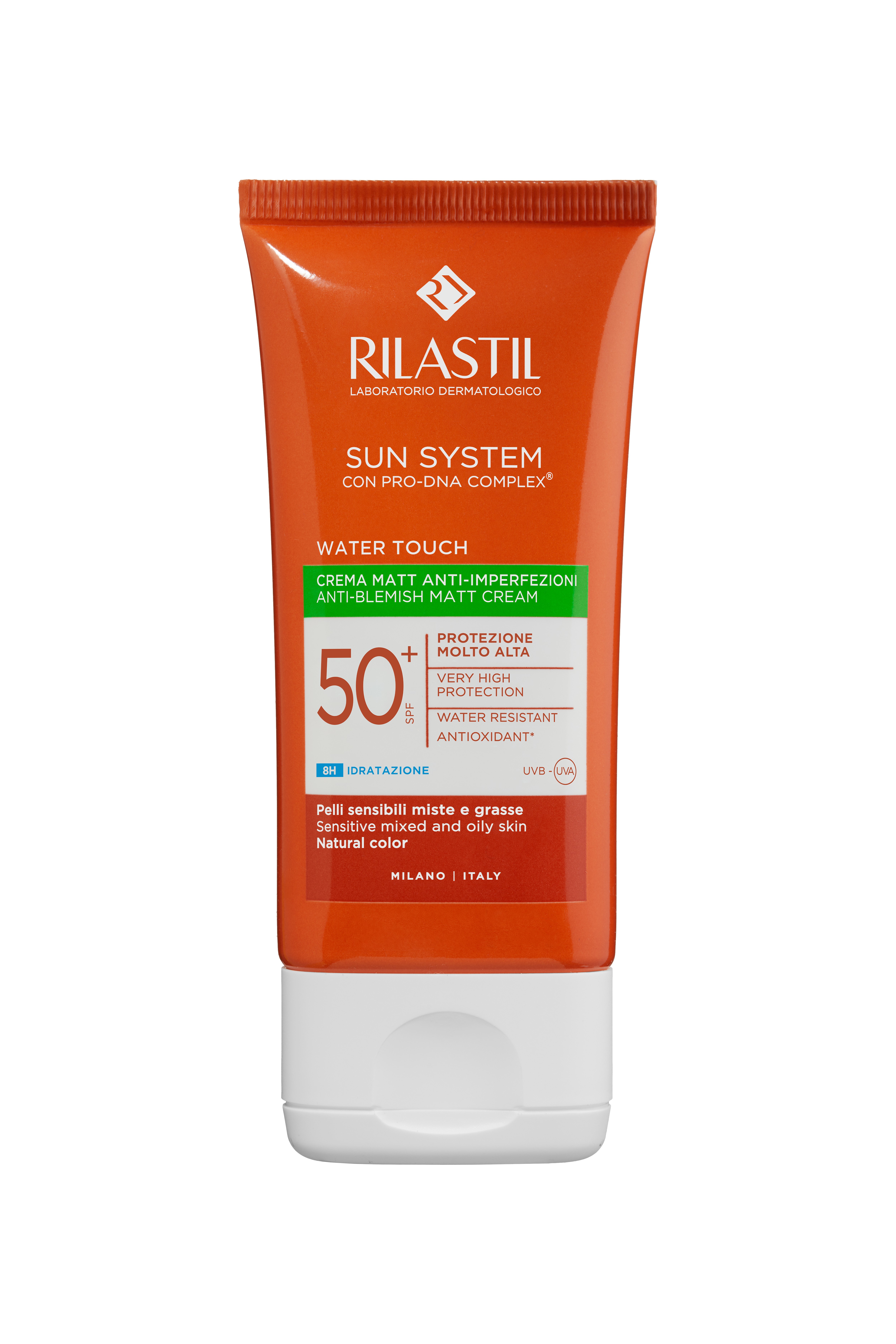 Rilastil Sun System Water Touch - Crema Matt Anti-Imperfezioni SPF50+ Per Pelli Sensibili, Miste E Grasse 50 ml