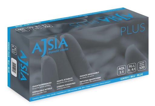 AJSIA  GUANTO MONOUSO in NITRILE  PLUS TAGLIA  L senza polvere Colore Blu 100 PEZZI
